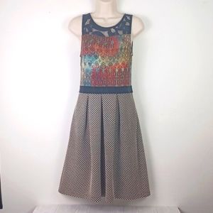 Vintage Weston Multitextile Lace Color & Polka Dots Swing Skirt Sleeveless Dress